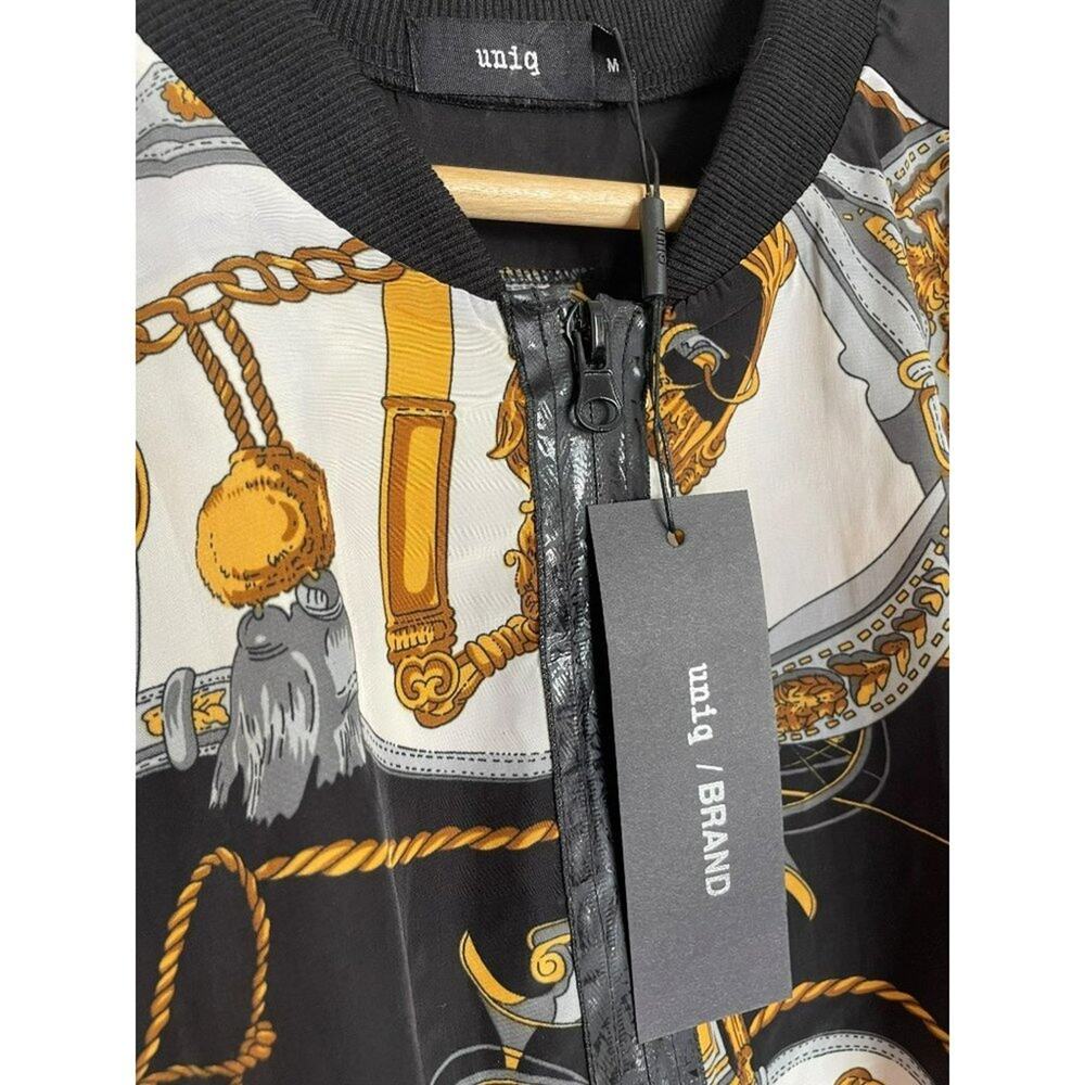 UNIQ Black, White & Gold Faux Silk Jacket Size Medium NWT - Picture 3 of 5